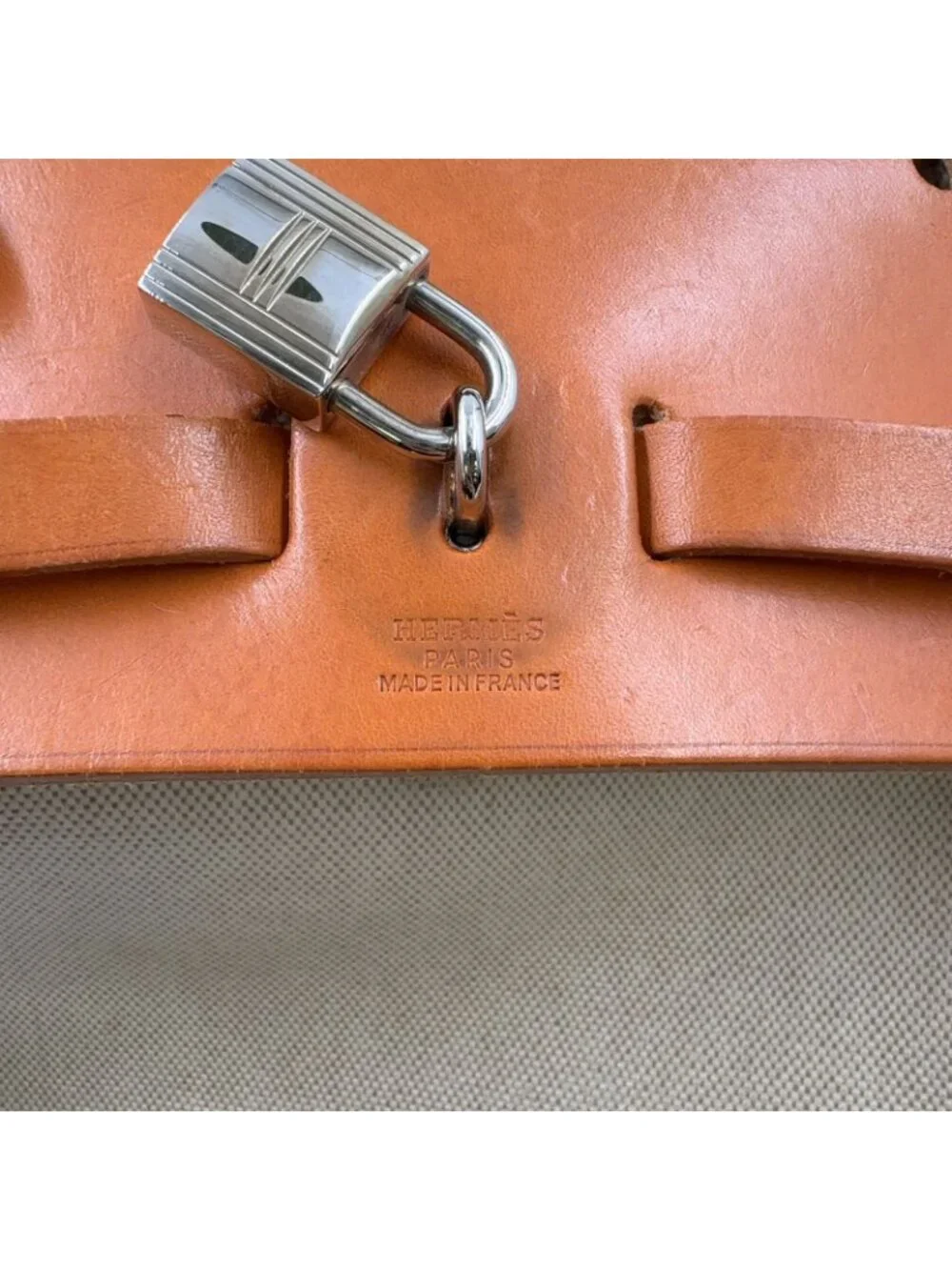 Hermes Herbag a Dos PM Handbag Leather Canvas Beige Light Brown Backpack Silver